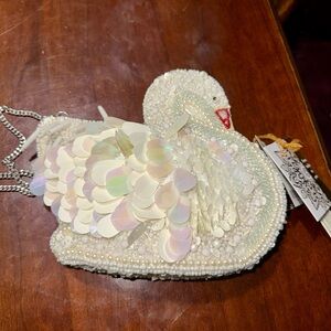 Elegant Swan Beaded Crossbody
